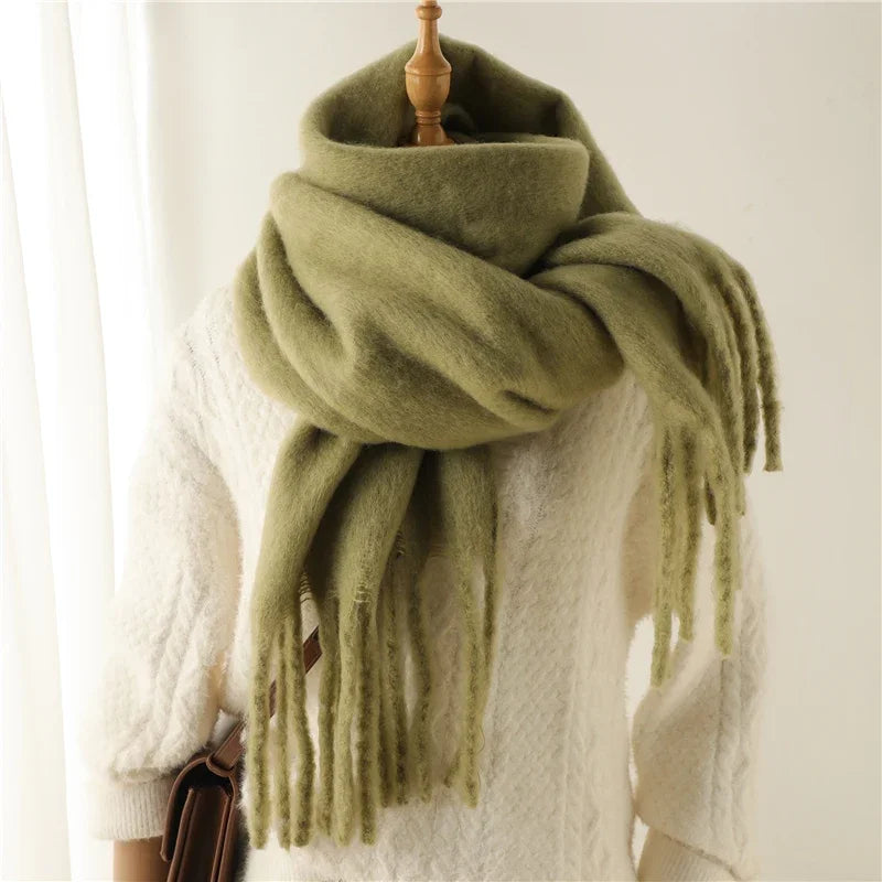 Winter Scarf Women Chunky Tassel — Cashmere Warm Pashmina Blanket Wrap Big Tassel Long Poncho — view 16 of scarves & wraps