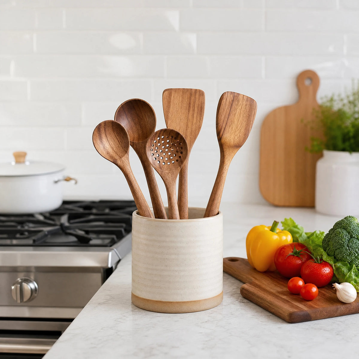 5-Piece Natural Wood Kitchen Utensil Set, Cooking Spoons & Spatulas — product photo 5