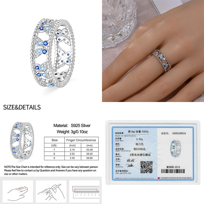 Women's 925 Sterling Silver Hollow Ring — Flower Butterfly Heart Sun Fashion Jewelry — view 6 of jewelry