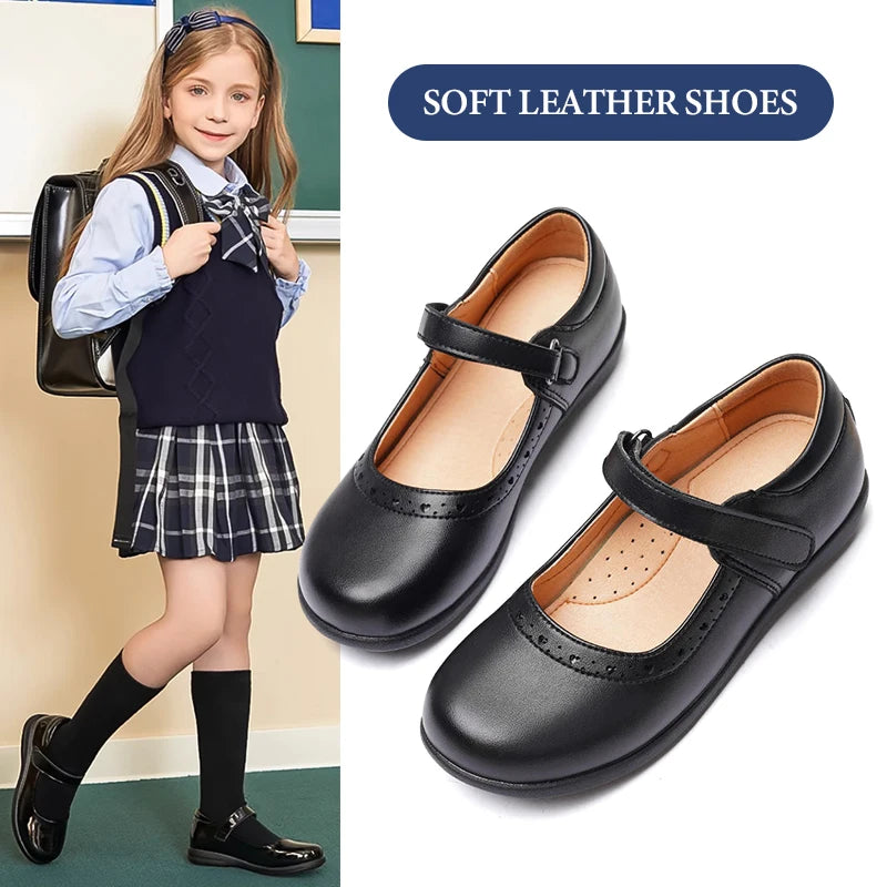 Girls’ Black Flat Mary Jane School Shoes – Comfortable Soft-Bottom Princess Shoes for Daily Wear
