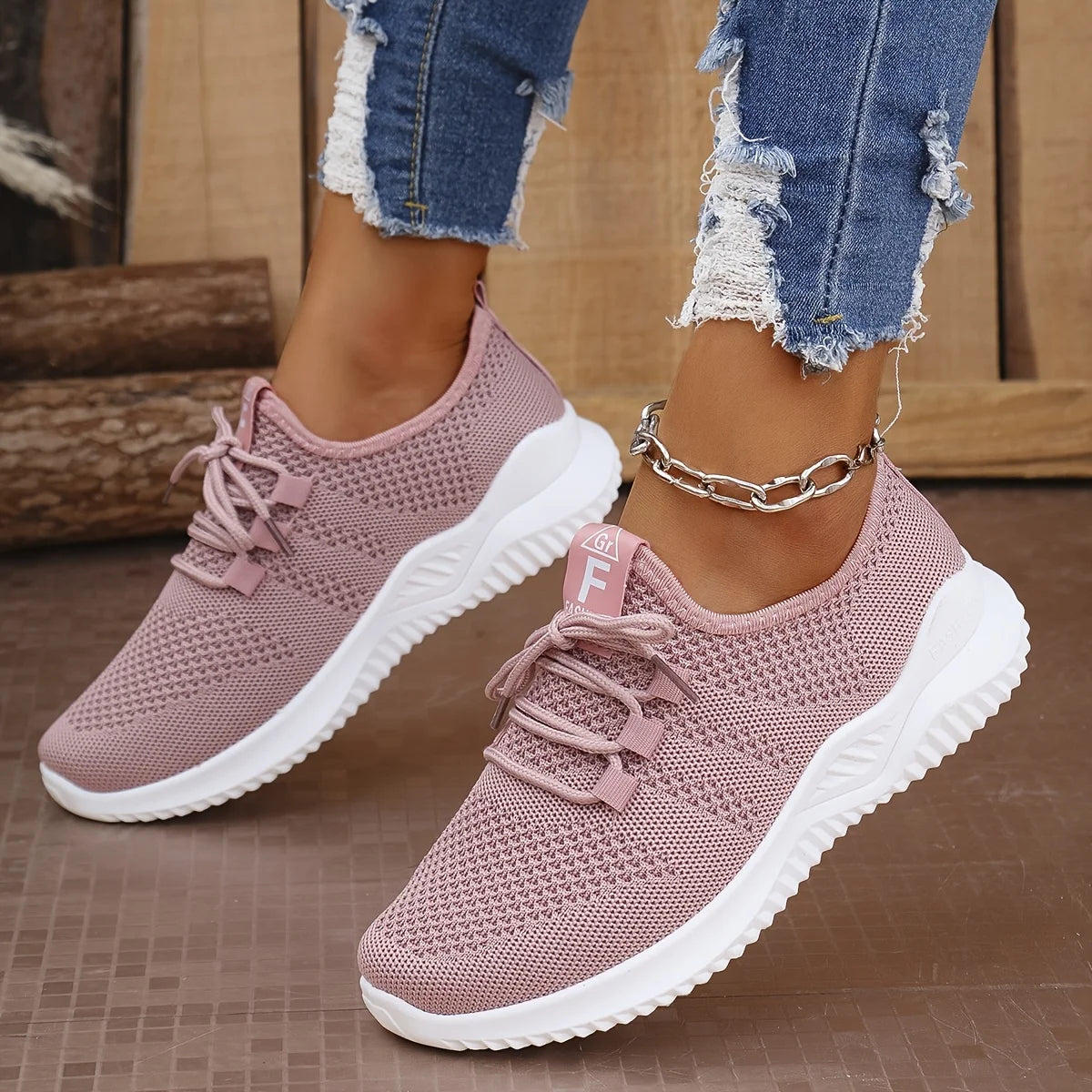 All-Season Women's Knit Sneakers — Soft-Sole Solid Color Running Tennis Workout Flats — view 4 of sneakers
