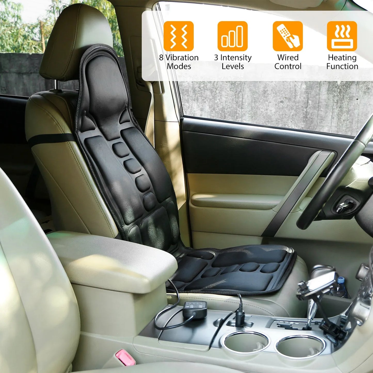 Back Massage Seat Cushion — Electric Heated Car Seat with 8 Vibration Modes — view 1 of recovery & massage
