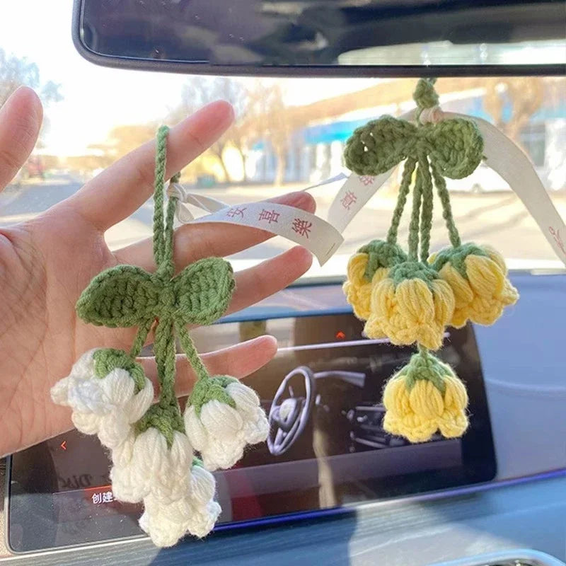 Home Decor Crochet Flower Pendant — Hand-Knitted Car Interior Hanging Decor & Bag Accessory — view 1 of home decor