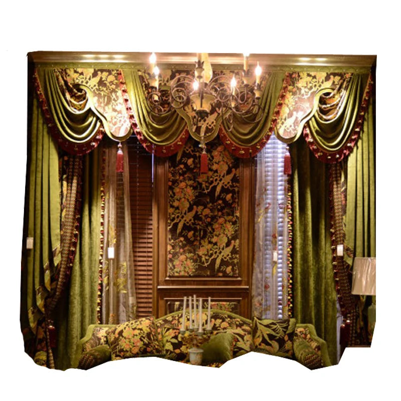 Luxury Valance Curtains – Secret Garden Green Palace Drapes for Living Room, Bedroom & Villa