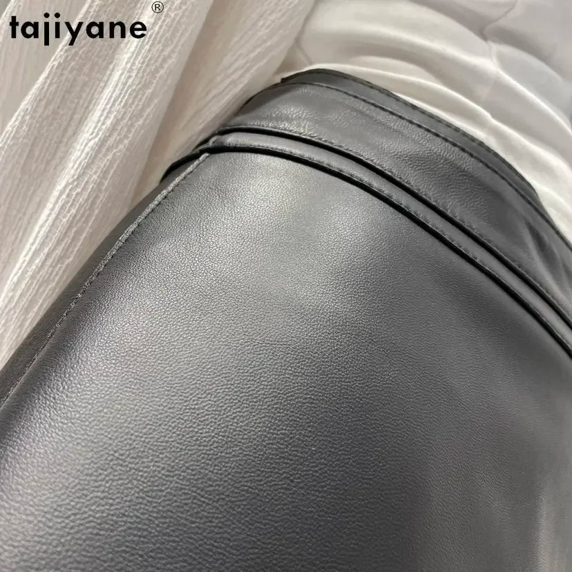 Tajiyane Real Sheepskin Skirts for Women 2023 Genuine Leather Skirt Women's Clothing High Waist Wrap Skirt Short Black Skirts