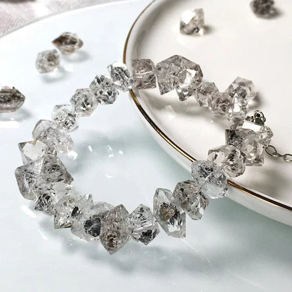 Crystal & Gemstone Herkimer Diamond Bracelet — Double-Pointed Quartz Hand Chain Jewelry — view 4 of crystal & gemstone