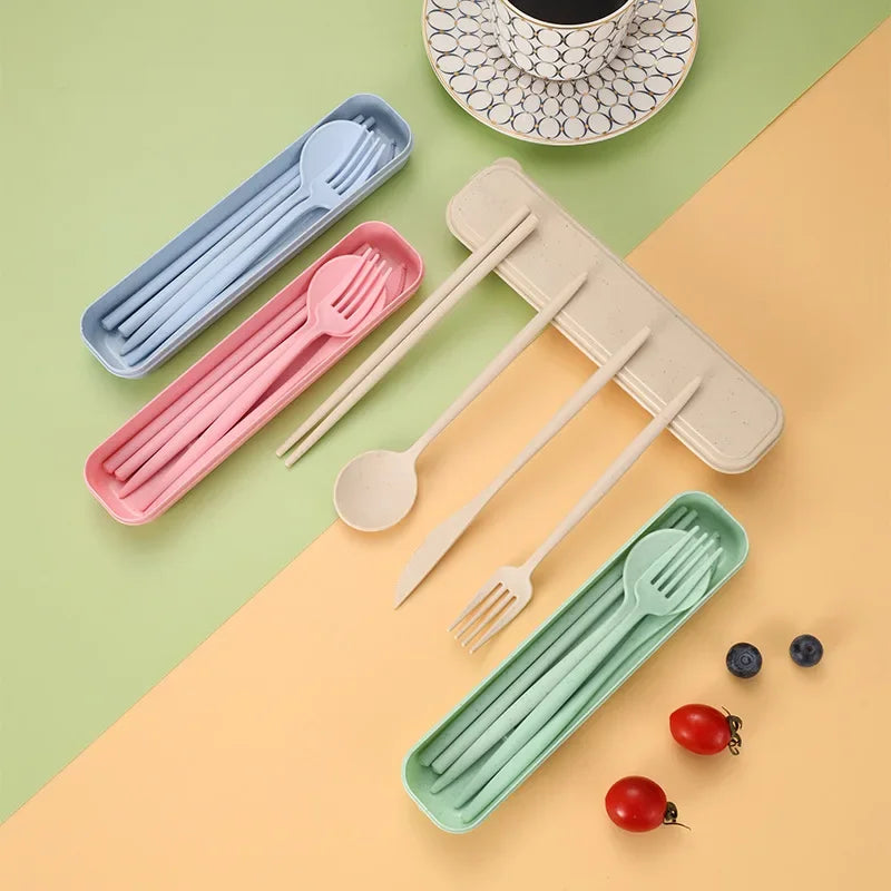 Wheat Straw Portable Cutlery Set &mdash; 4-Piece Reusable Chopstick, Fork, Knife &amp; Spoon — view 4 of dining & tableware