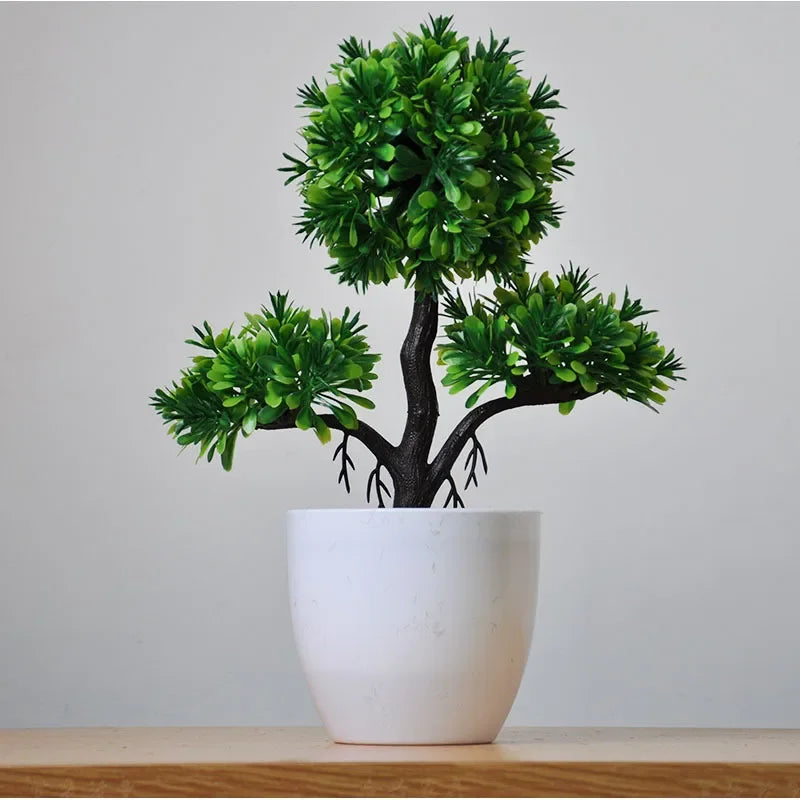 Home Decor Artificial Bonsai Plant — Faux Green Small Tree in Pot for Home, Office & Garden