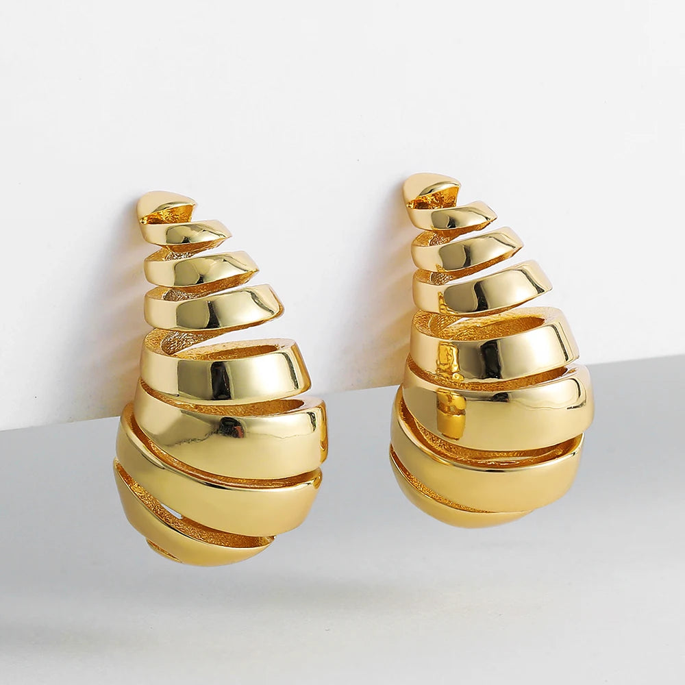 Women's Chunky Dome Drop Earrings — Gold Plated Vintage Teardrop Jewelry — view 9 of jewelry