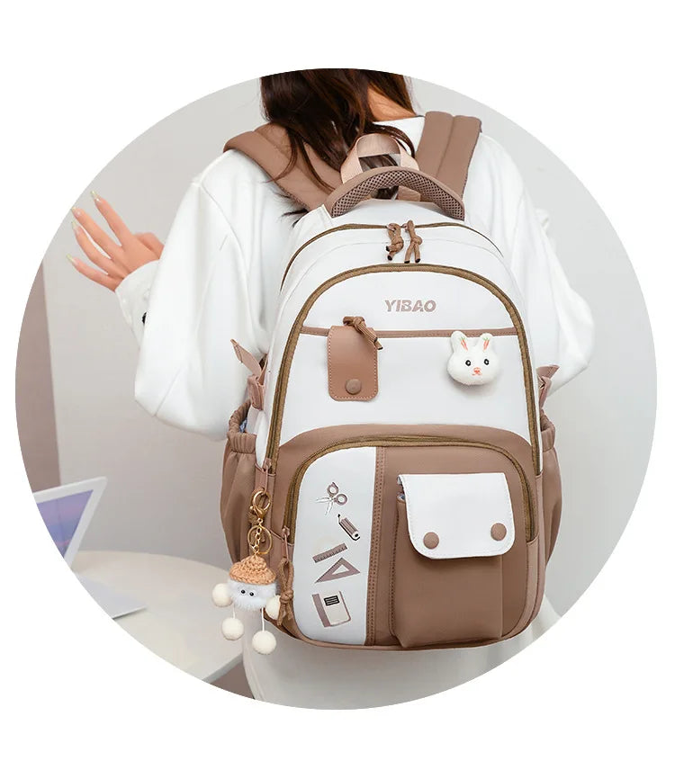 Cute rabbit children school backpack for teenage girls Fashionable splicing color contrast fresh lady knapsack kids schoolbags