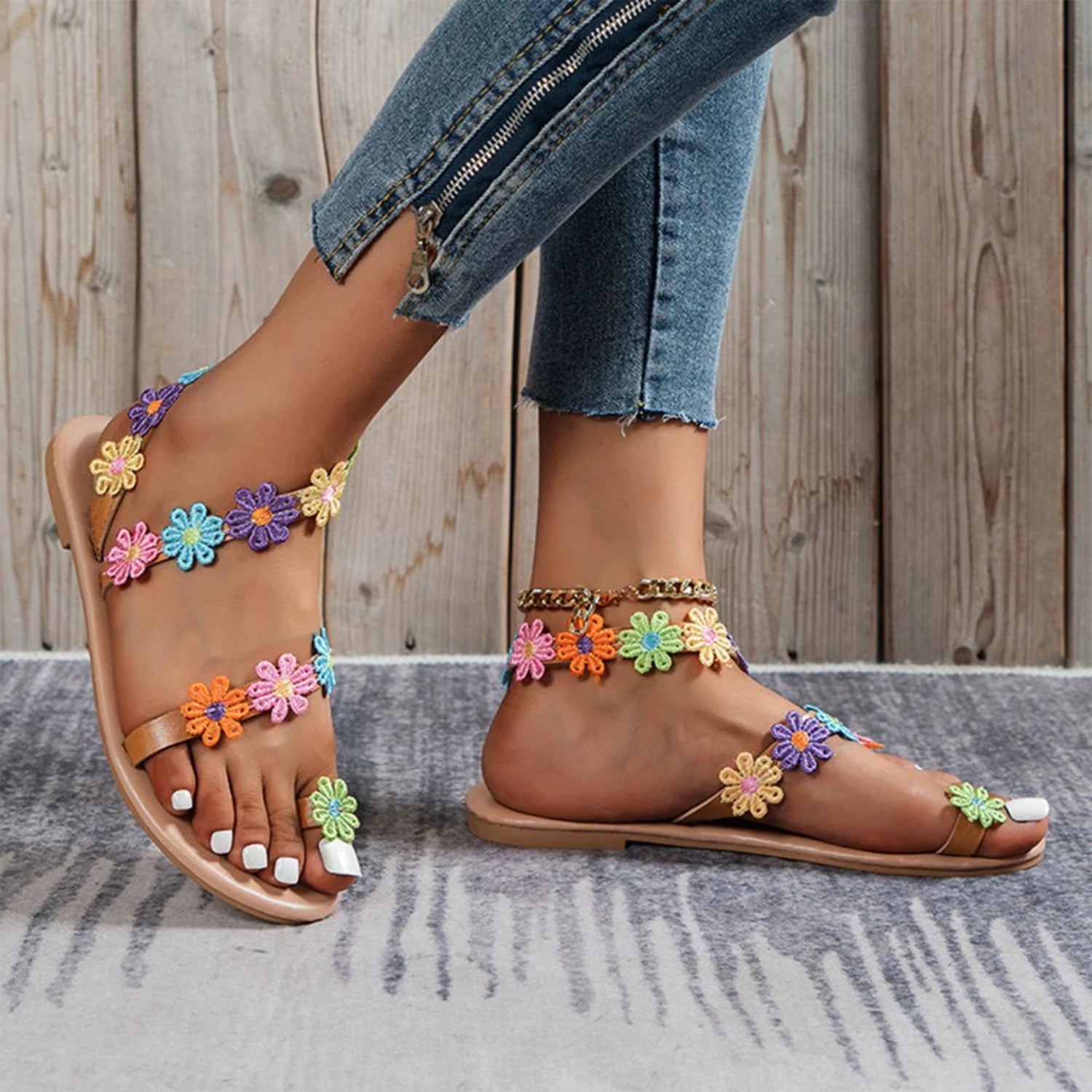 Bohemian Beaded Flip-Flops — Hand-Beaded Floral Thong Sandals — view 5 of sandals & slides