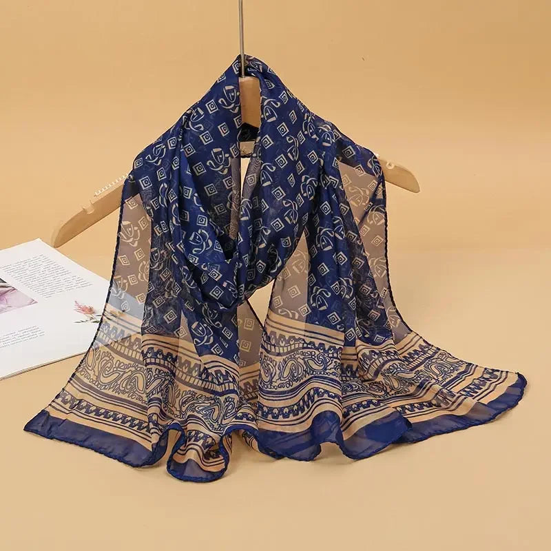 Printed Chiffon Scarf — Lightweight Sun-Protection Beach Shawl Wrap