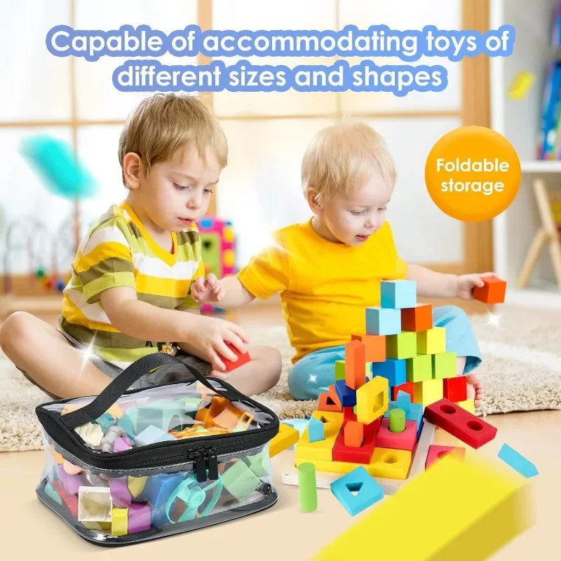 Transparent Kids Toy Organizer Bag - Large Travel Storage Tote with Handle — view 2 of storage bags