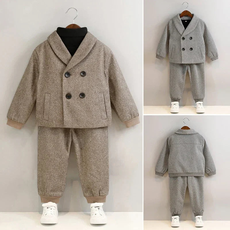 Boys’ Korean Style Double-Breasted Blazer Suit – Casual Birthday & School Outfit (Ages 1–12)