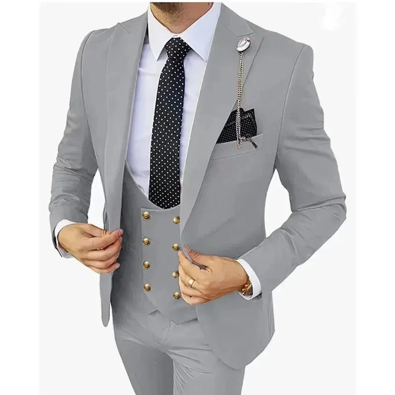 2025 Men’s Slim Fit 3-Piece Suit – Solid Color Business Wedding Set with Blazer, Pants, and Vest