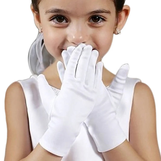 White Kids’ Spandex Elastic Gloves – Boys’ and Girls’ Stage Performance & Etiquette Gloves