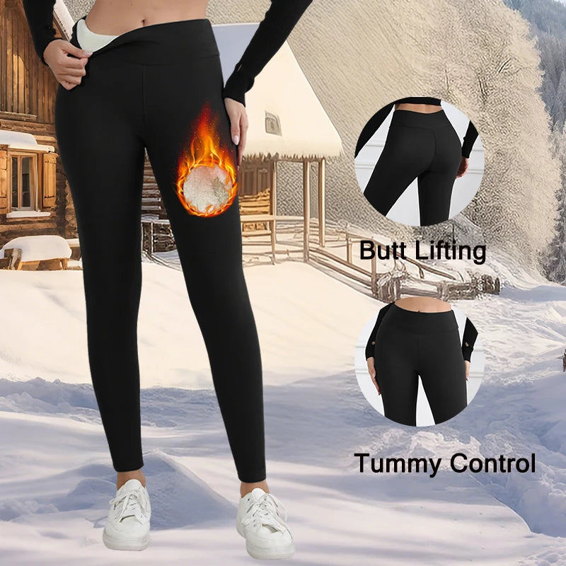 Fleece-Lined Winter Leggings &mdash; Velvet Thicken High-Waist Thermal Yoga Tights — view 3 of sports & fitness