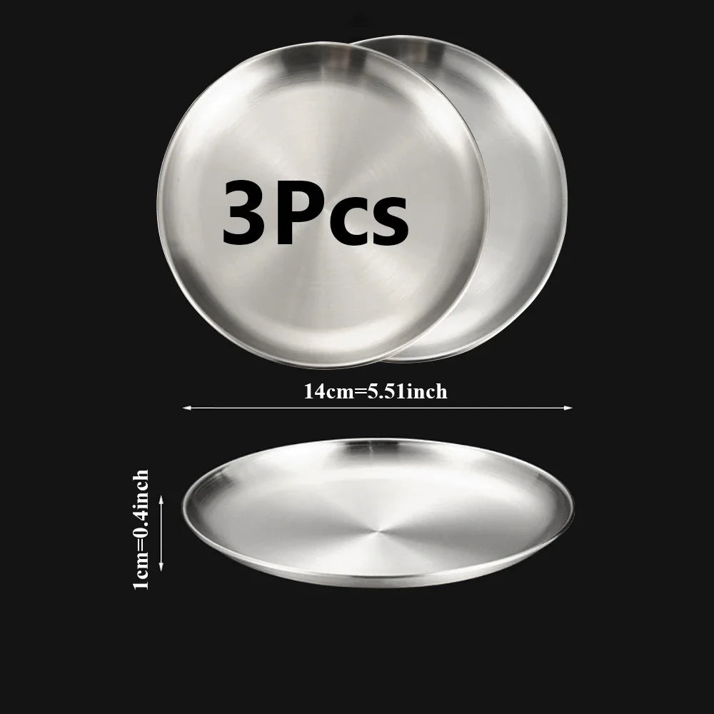 Stainless Steel Round Silver Tray Set &mdash; Rust-Proof Shallow Plates for BBQ, Picnic &amp; Camping — view 10 of dining & tableware