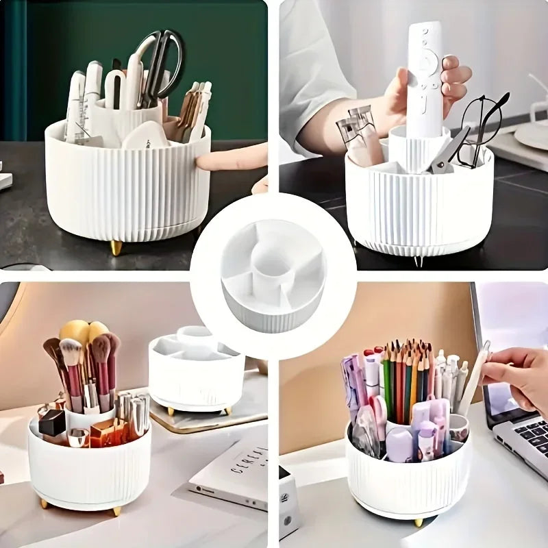 Storage Organizer 360° Rotating Makeup — 5-Compartment Cosmetic Holder with Brush Slots — view 4 of storage & organisation