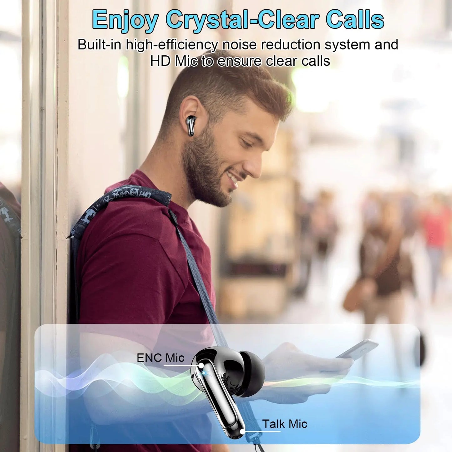 Bluetooth 5.3 wireless in-ear stereo earphones with ENC clear call microphones — view 4