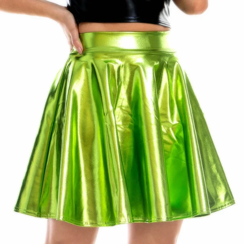 Women Sexy Glossy A-Line Pleated Skirts Night Club Jupe Femme Party Performance Y2k Mini Skirt Fashion Streetwear Clothing New