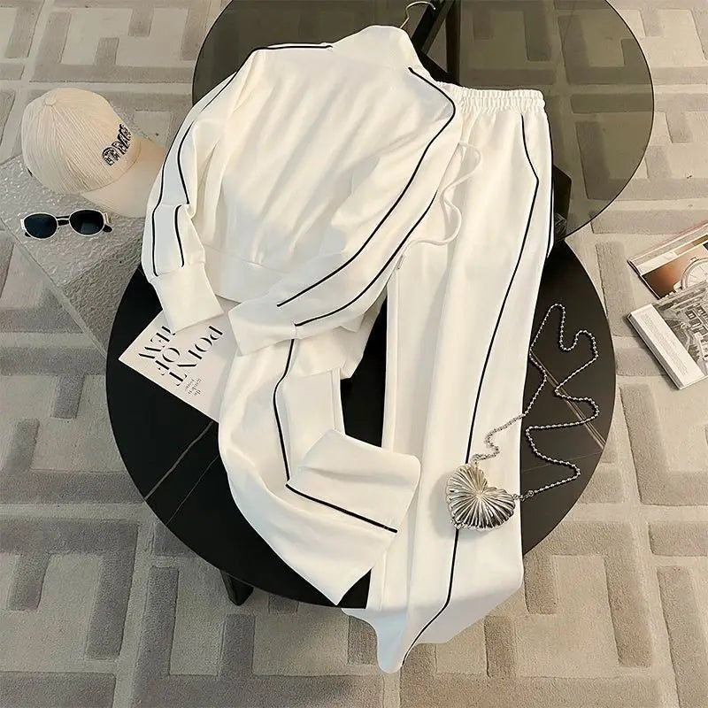 Spring-Autumn Sports Suit &mdash; Women&rsquo;s Long-Sleeve Cardigan Coat + Loose Wide-Leg Pants Set — view 3 of tracksuits