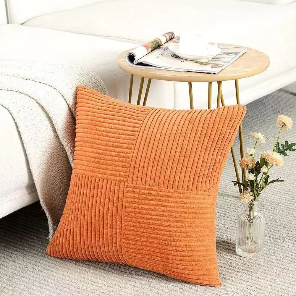Rust Boho Corduroy Throw Pillow Cover &mdash; 18&times;18 in Terracotta Patchwork Accent Cushion