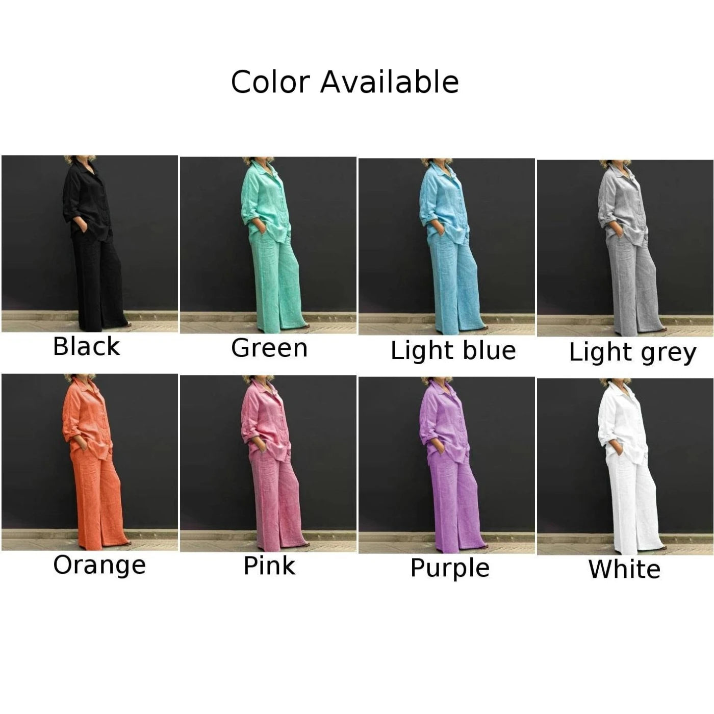 Women Lapel Two Pieces Set Button Solid Long Sleeved Blouse Loose Shirt Straight Pants