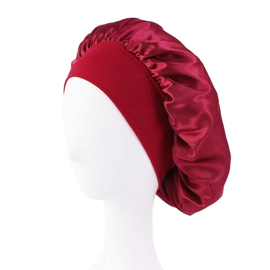 Satin Wide-Brim Sleep Bonnet – Silky Nightcap Hair Wrap with Soft Elastic Band