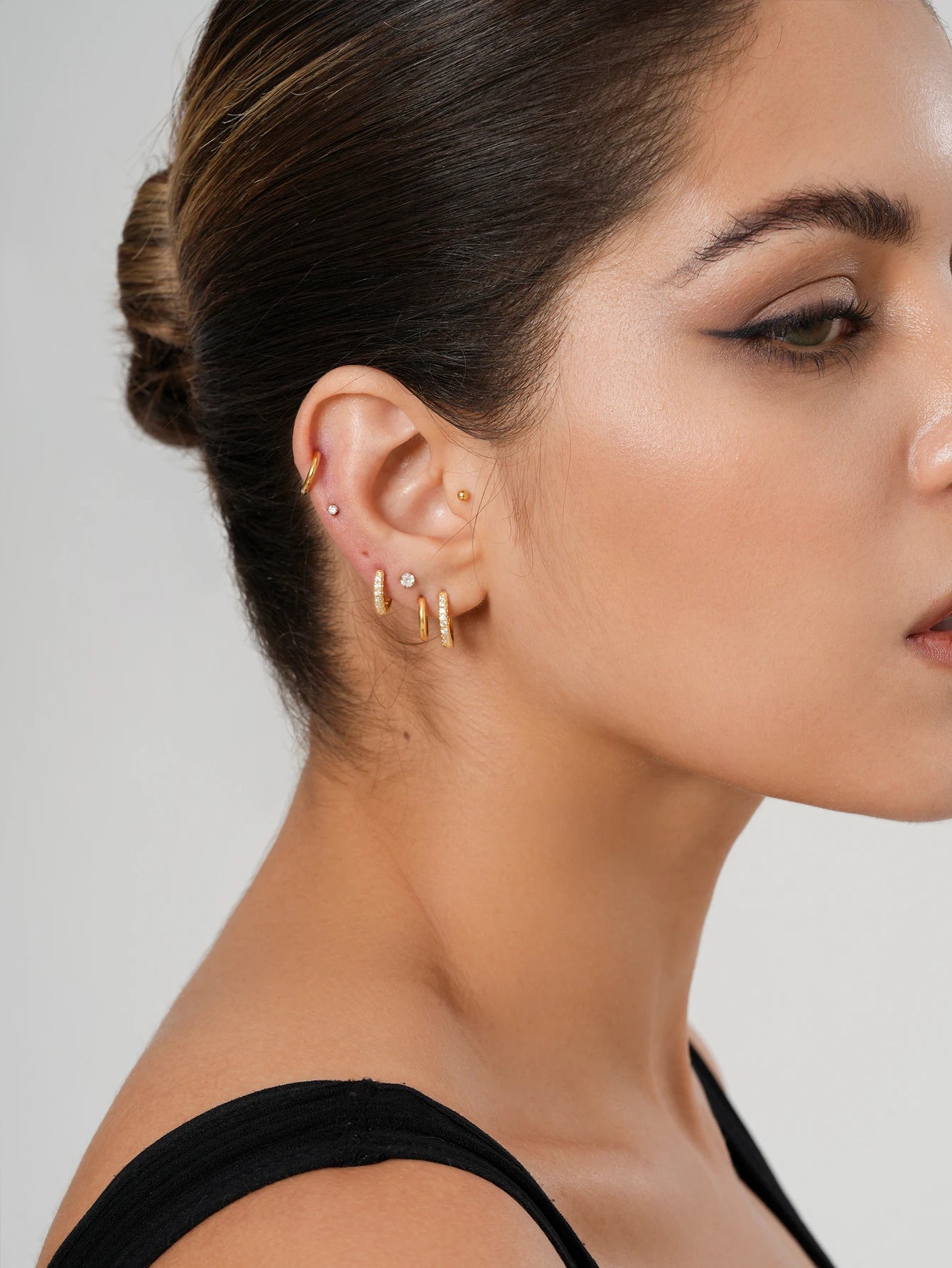 Women's 10-Pair Small Gold Hoop Stud Earring Set — 18K Gold Plated Jewelry — view 2 of jewelry