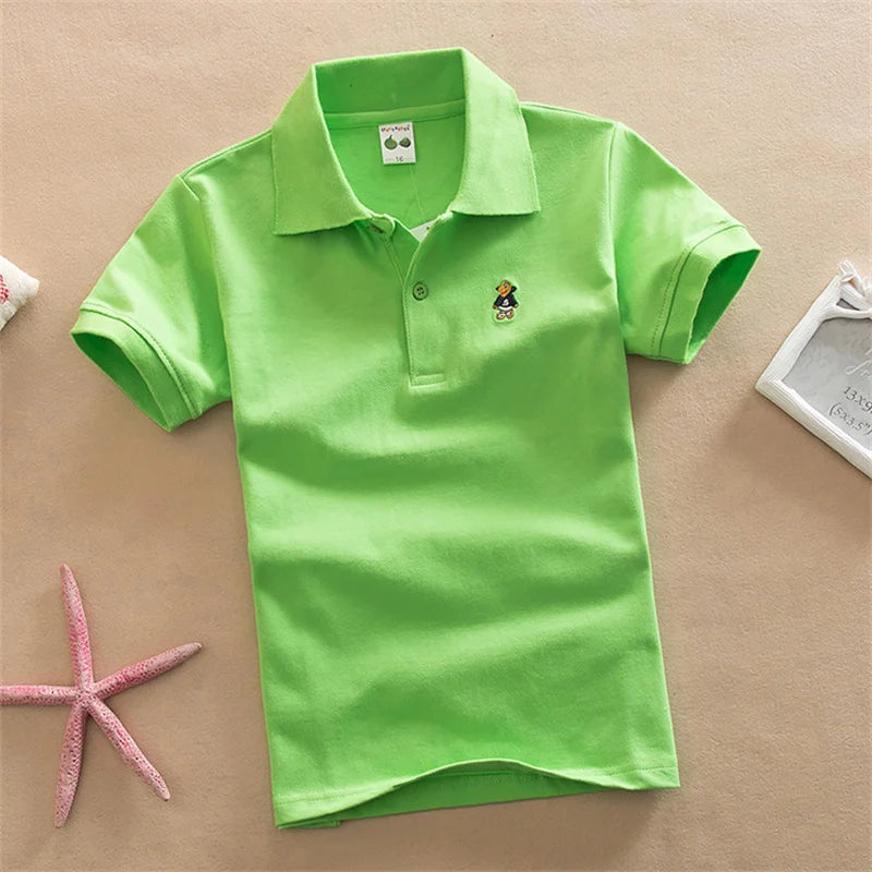 Children Polo T-Shirt Summer Boys Short Sleeved Tees Kids Clothing Fashion Teens Elastic Sportswear Boy Girl Cartoon Cotton Tops