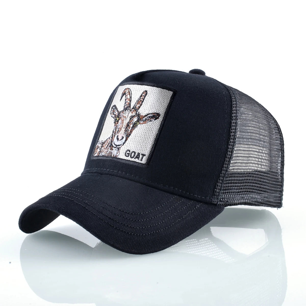 Goat Patch Trucker Cap - Four-Seasons Adjustable Snapback Baseball Hat — view 9 of trucker caps