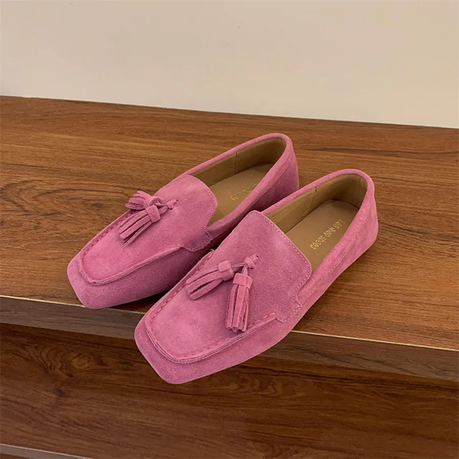 Flats & Ballet — Fringed Square-Toe Ballet Flats, Comfort Walking Driving Loafers — view 11 of flats & ballet