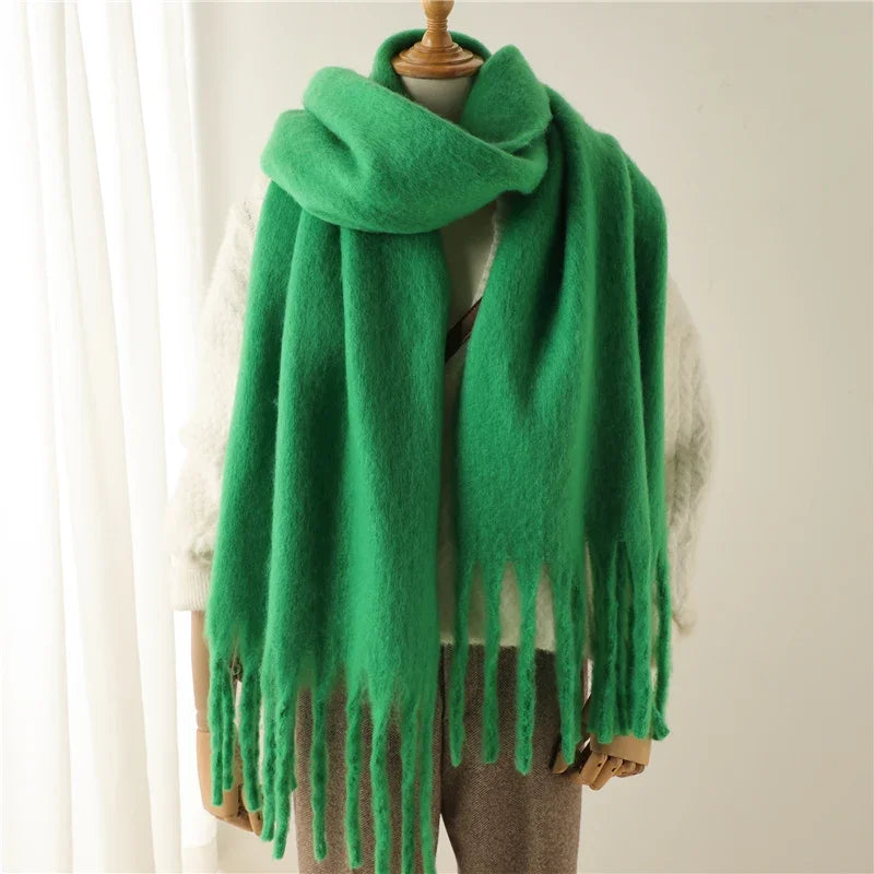 Winter Scarf Women Chunky Tassel — Cashmere Warm Pashmina Blanket Wrap Big Tassel Long Poncho — view 4 of scarves & wraps