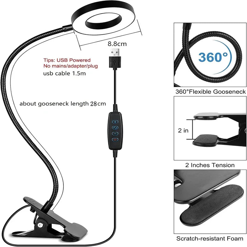 Reading Desk Lamp &mdash; Dimmable Flexible USB Clamp Book Light with 3 Modes &amp; 10 Brightness Levels — view 4 of lighting