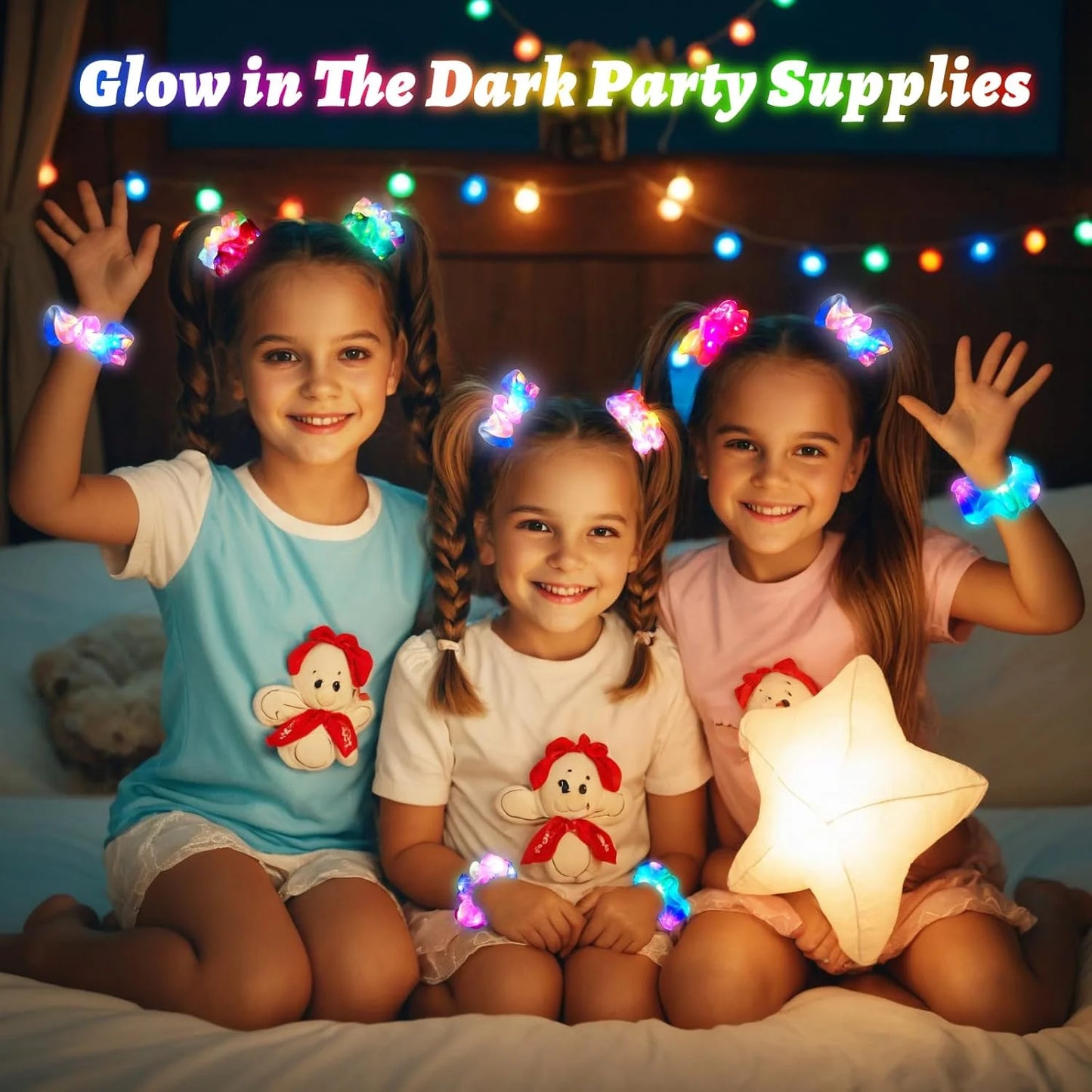 Fashion LED Luminous Hair Scrunchies Light Up Glowing Scrunchy Hair Band For Girls Flashing Hair Tie Hair Rope Hair Accessories — view 2 of product