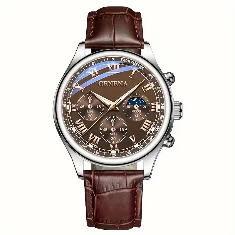 GENEVA Men's Luxury Belt Watch — Round Business Sport Waterproof Quartz Wristwatch — view 8 of watches