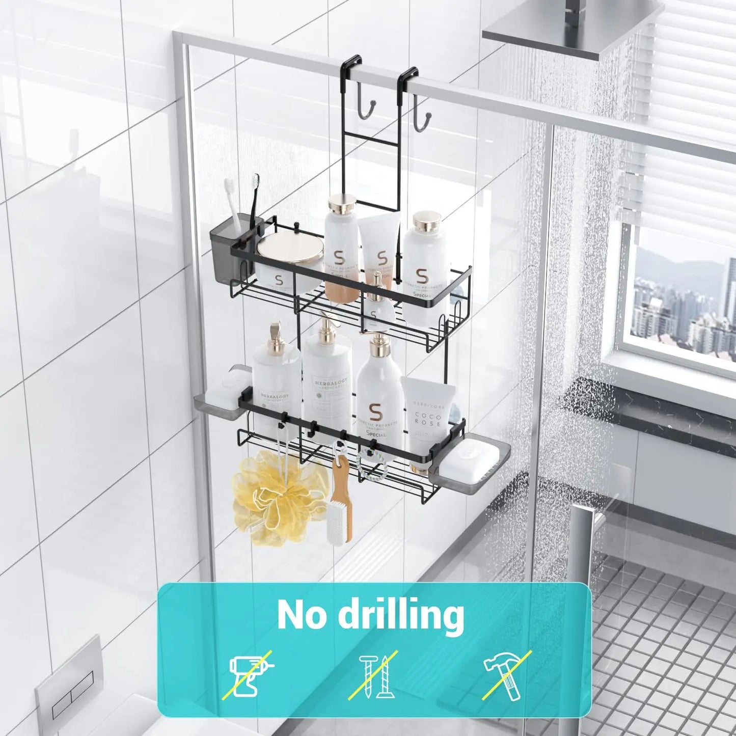 No-Drill Adhesive Shower Caddy, Removable Bathroom Organizer — product photo 4