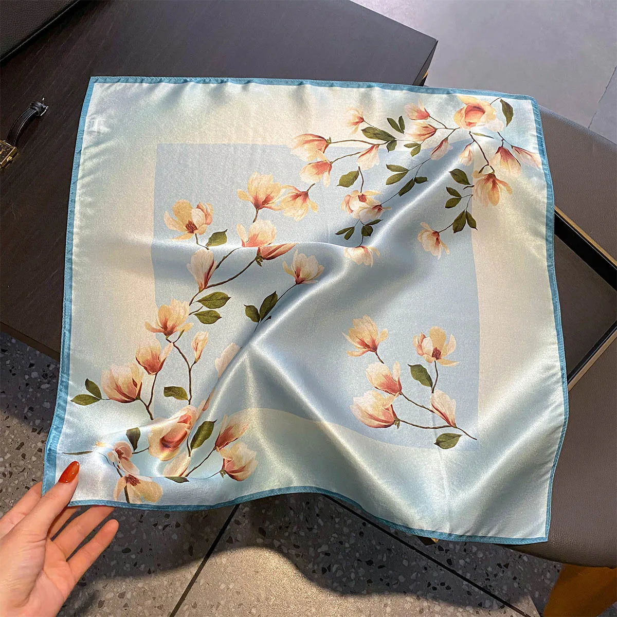 Silk Scarf Small Square 2026 Pashmina — 53×53cm Geometric Trending Palette Bandana Hair Scarf — view 3 of scarves & wraps