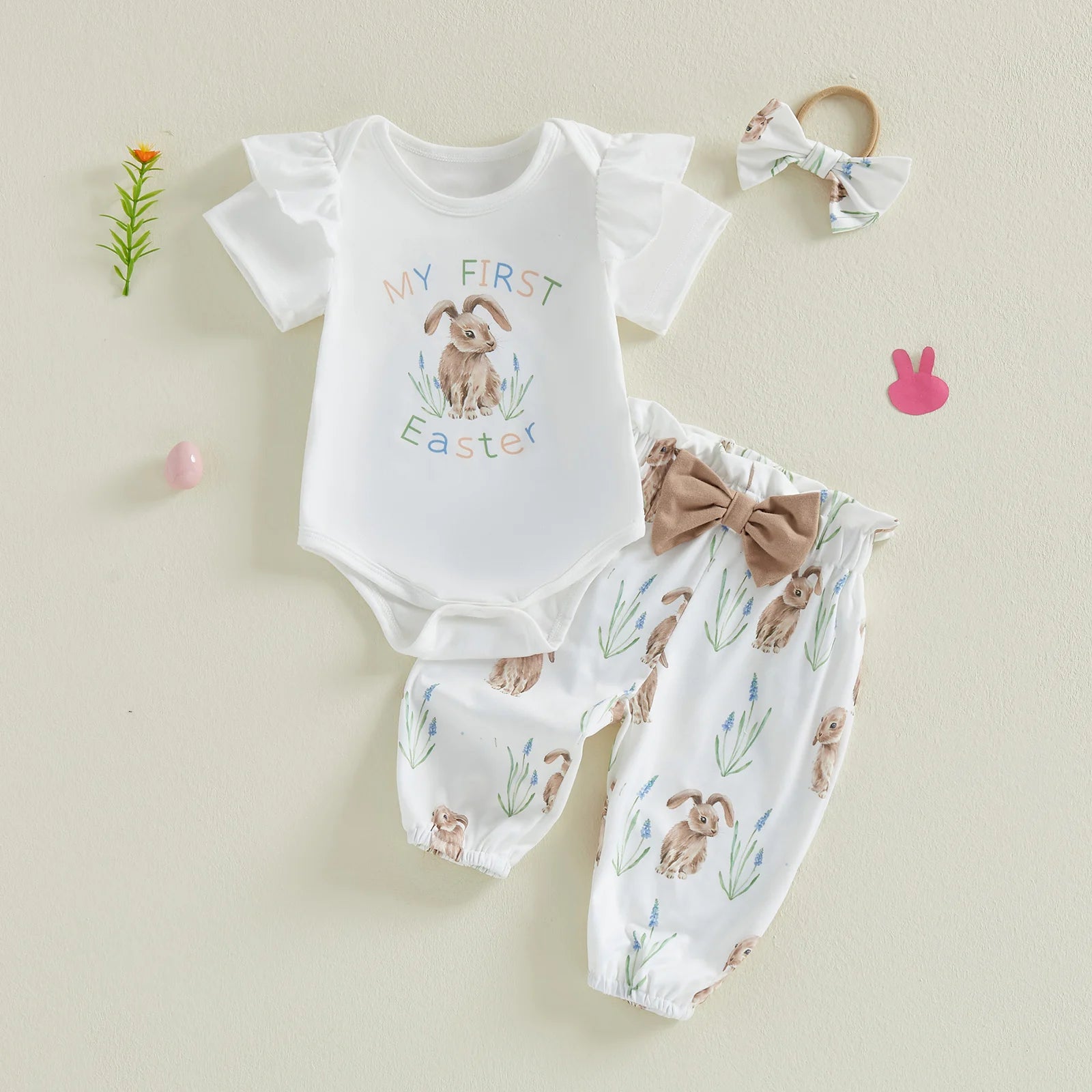 Toddler Easter Bunny Romper Set - 3-Piece Romper, Pants & Headband — view 2 of toddler outfits