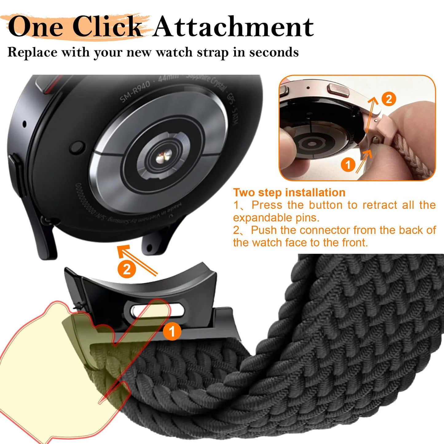 No-Gaps Braided Band for Samsung Galaxy Watch — 40/44/45/46/47mm Nylon Strap — view 3 of watch straps