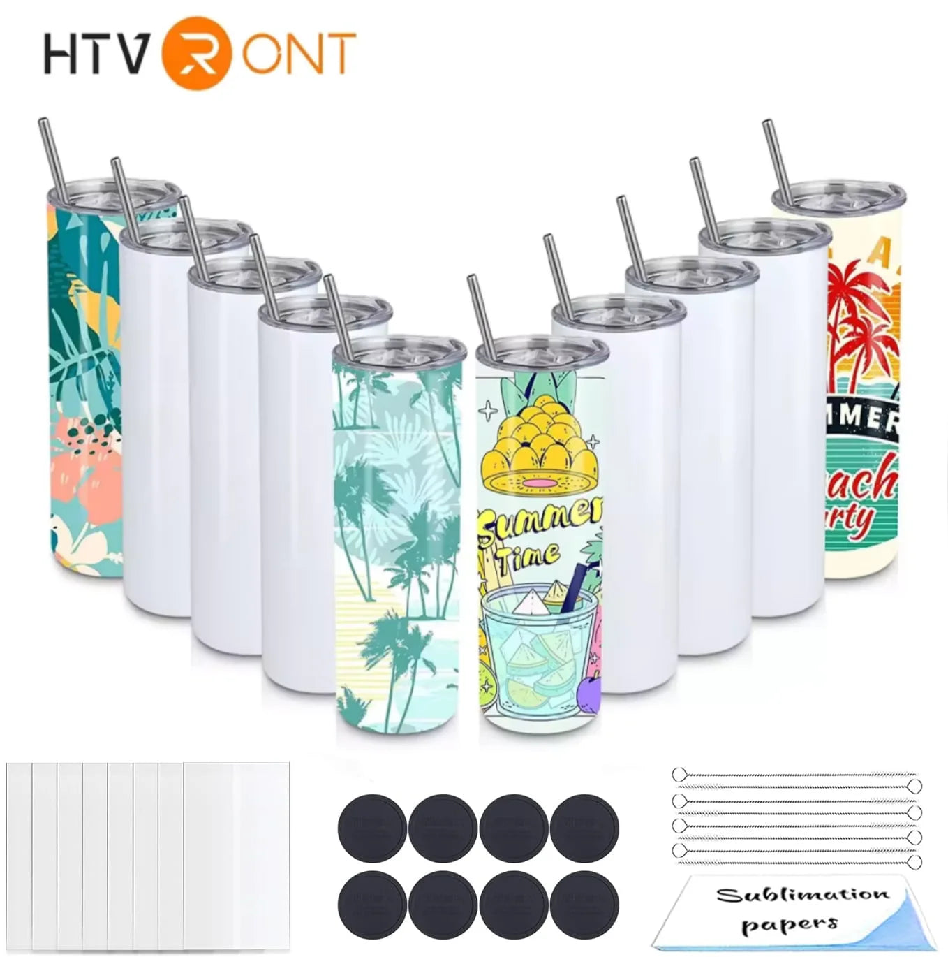Sublimation Tumbler Blanks 8-Pack — 20oz Skinny Straight Stainless Cups — view 1 of drinkware