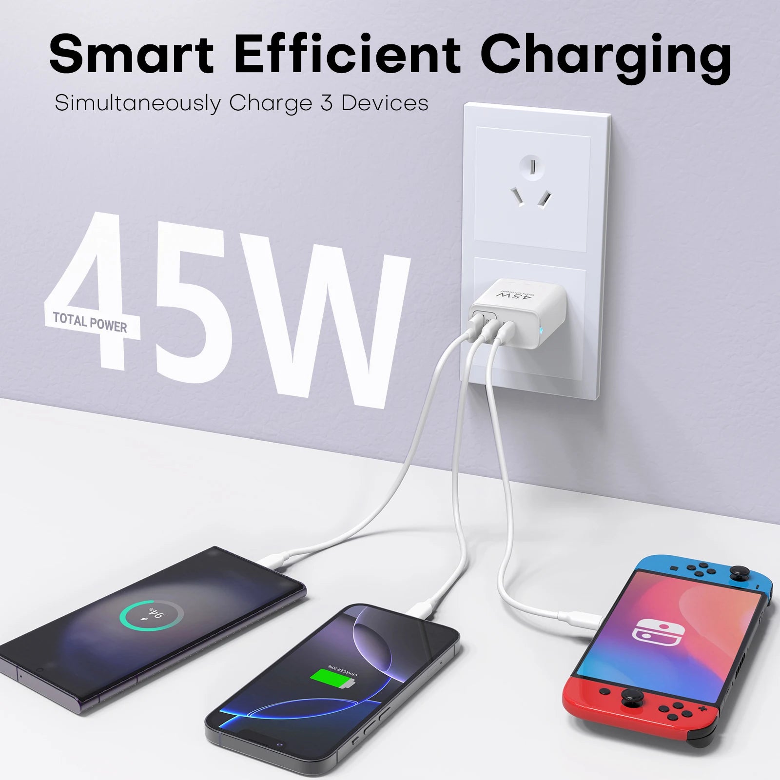 2-Pack 45W 3-Port USB Wall Charger — Quick Travel Fast Charge Adapter — view 3 of chargers & cables
