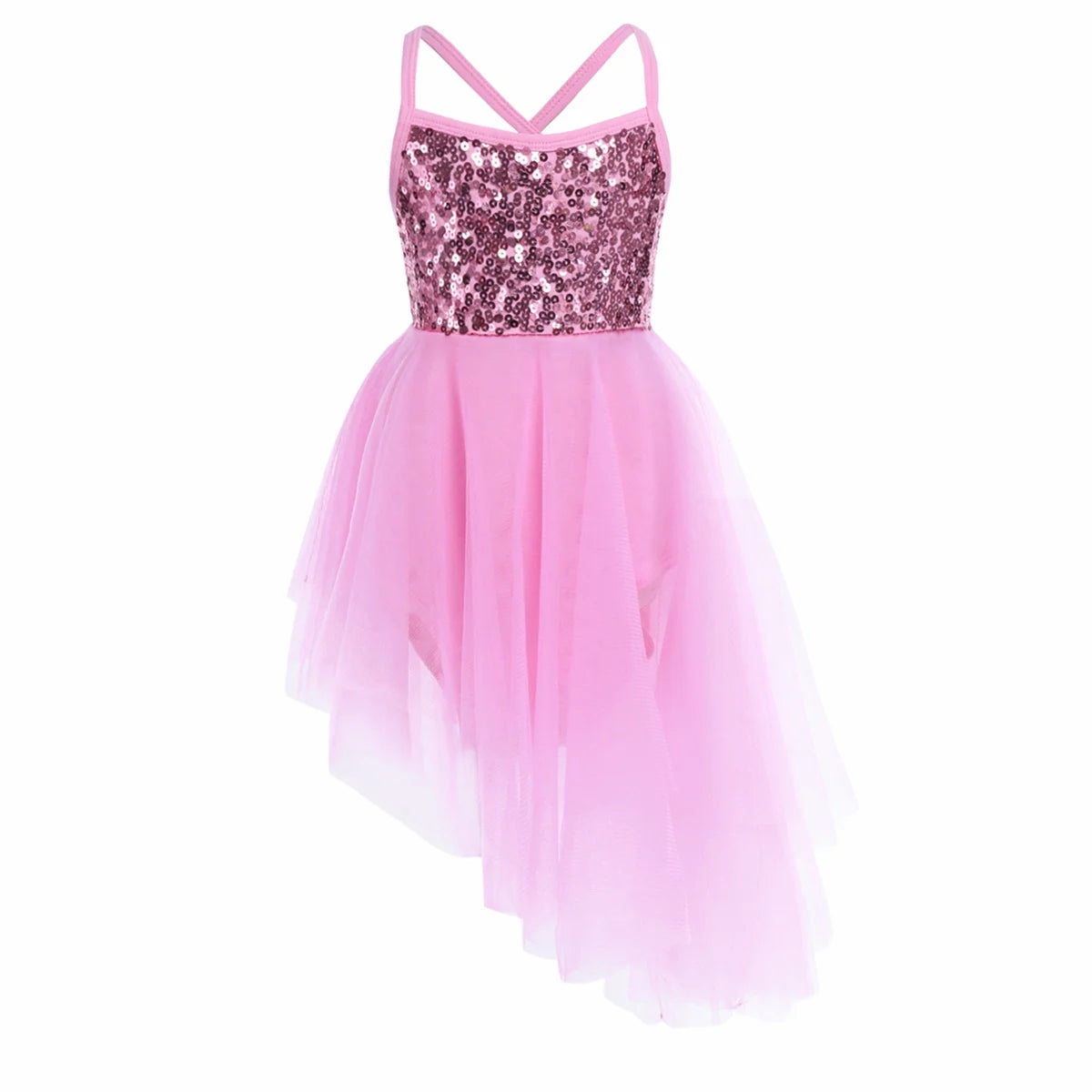 Kids Girls Sequin Ballet Tutu Hi-Lo Dress - Fairy Leotard Costume — view 3 of dance costumes