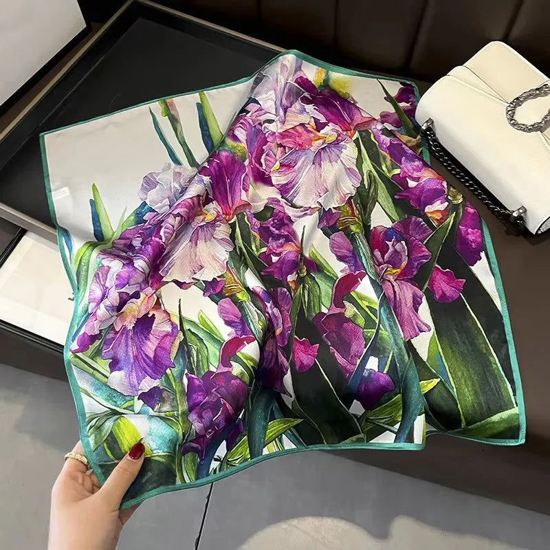 Silk Scarf Small Square 2026 Pashmina — 53×53cm Geometric Trending Palette Bandana Hair Scarf