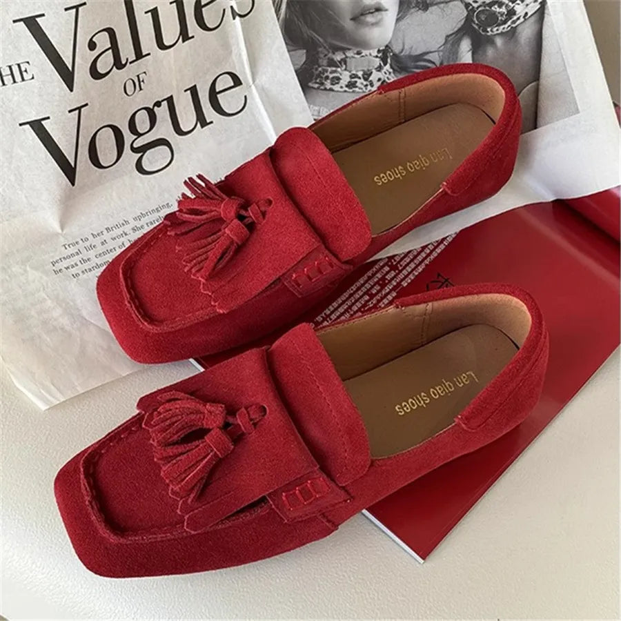 Flats & Ballet — Fringed Square-Toe Ballet Flats, Comfort Walking Driving Loafers — view 9 of flats & ballet