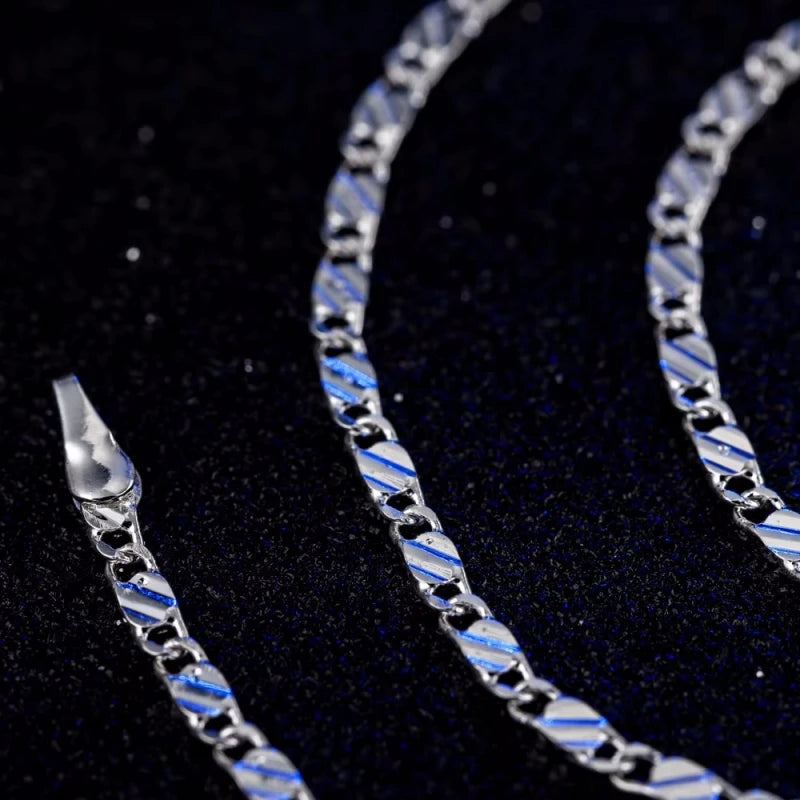 Unisex 925 Sterling Silver Flat Clavicle Chain Necklace — 2mm Luxury Jewelry — view 4 of jewelry