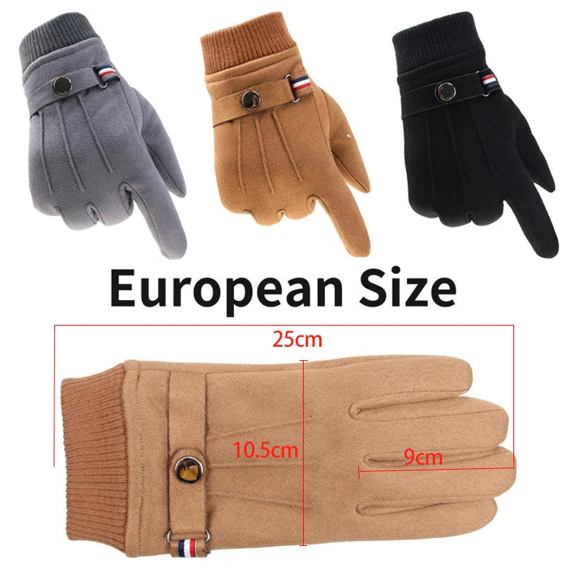 Velvet-Lined Suede Cycling Gloves — Windproof Touchscreen Winter Driving Gloves for Men — view 5 of gloves