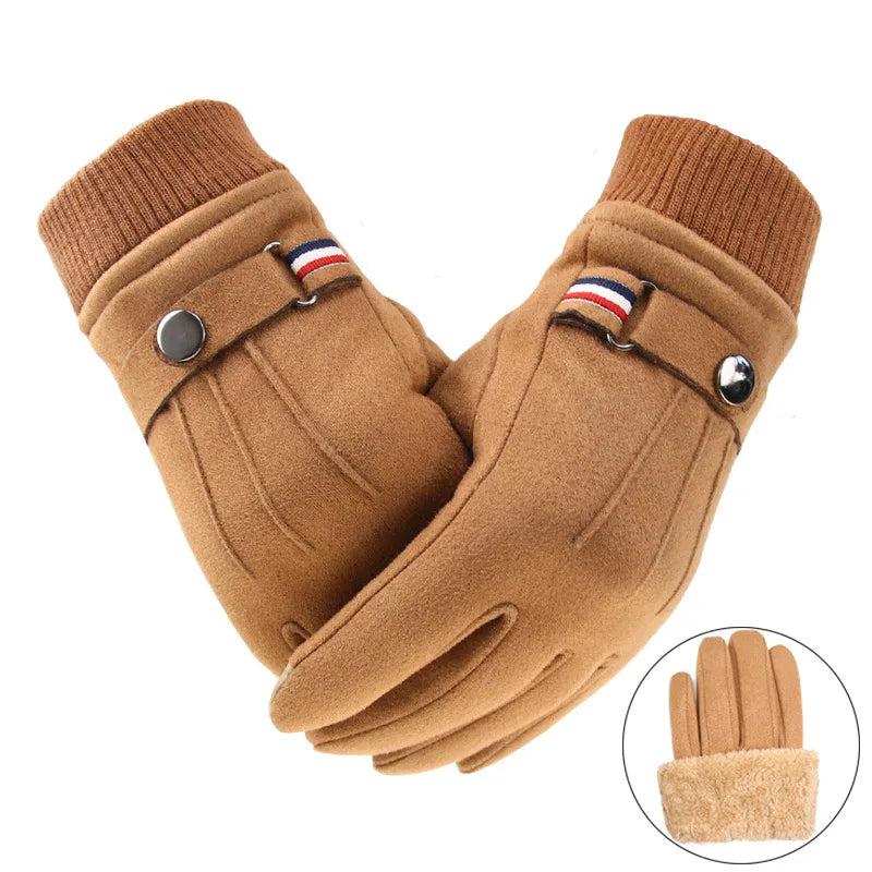 Velvet-Lined Suede Cycling Gloves — Windproof Touchscreen Winter Driving Gloves for Men — view 1 of gloves