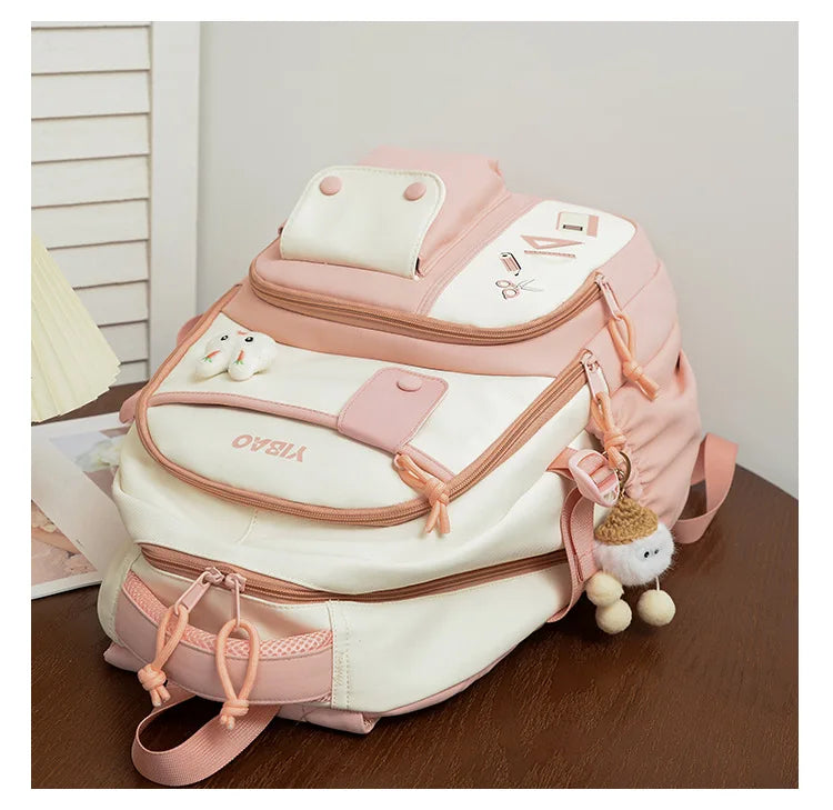 Cute rabbit children school backpack for teenage girls Fashionable splicing color contrast fresh lady knapsack kids schoolbags